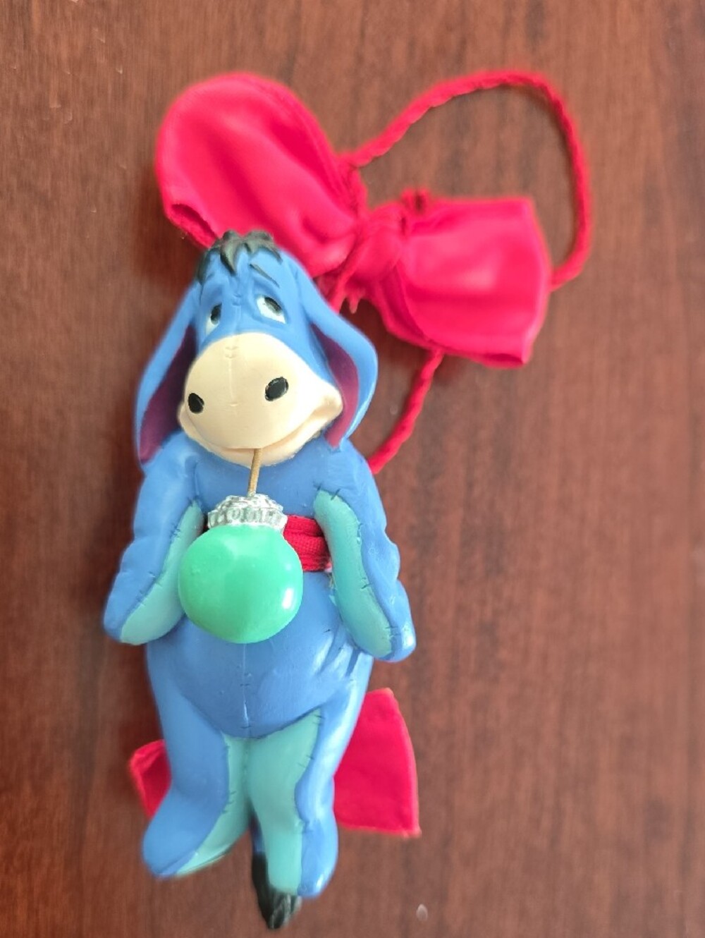 Disney Blue Eeyore Ornament with Green Ball and Red Bow